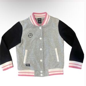 Paul Frank Girls Varsity Snap Jacket In Gray Pink Black Size Small